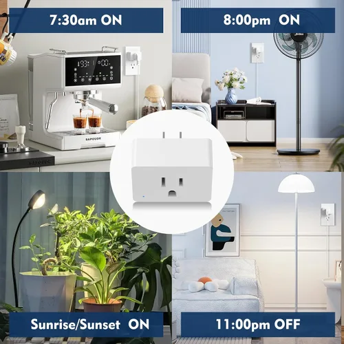 Vista 4 de Paquete de 2 enchufes inteligentes, salidas WiFi compatibles con Alexa y Google Assistant, 15 A/1800 W Max, enchufe inteligente con temporizador