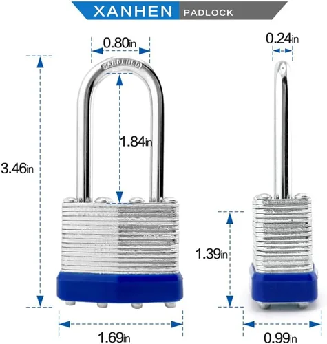 Vista 2 de Candados para Exteriores Lock, Cerradura de Llave, Candados con la Misma Llave - Candados con Llave de Acero Laminado con Grillete Largo, Paquete