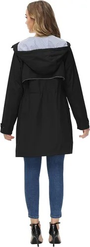 Vista 5 de JASAMBAC Chaqueta larga para mujer, impermeable, ligera, para exteriores, con capucha