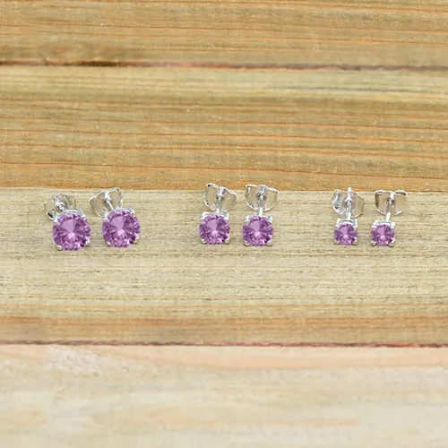 Vista 3 de Aretes de tuerca para mujer, aretes de piedra natal, piedra preciosa genuina o sintética, juego de aretes redondos de 0.118 a 0.197 pulgadas, juego