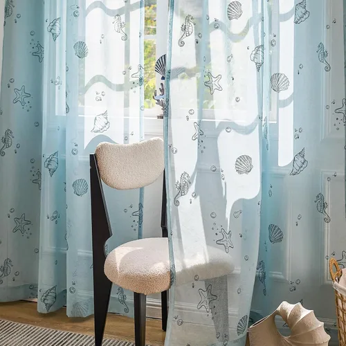 Vista 8 de Jinchan - Cortinas traslúcidas color azul costero de 63 pulgadas con bolsillo para barra, 2 paneles Mar azul