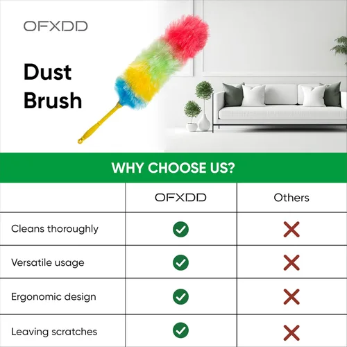 Vista 6 de Coloridos plumeros de cerdas duras estáticas para limpieza – Cepillo magnético resistente para el polvo para muebles – Limpieza antiestática