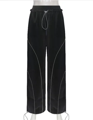Vista 4 de Pantalones de paracaídas de verano para mujer, pantalones deportivos Y2K con bolsillos, cintura alta elástica, pantalones cargo deportivos casuales