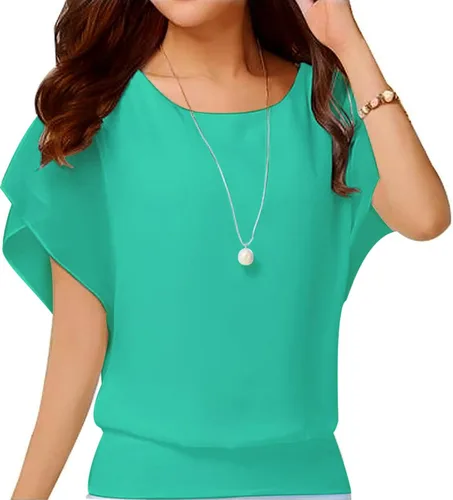 Vista 23 de VIISHOW - Blusa de gasa y de manga corta para mujer, estilo holgado y casual Negro