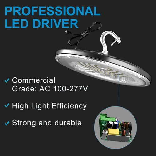 Vista 4 de Lightdot Smart 200W LED High Bay Light 30000lm UFO High Bay Shop Light, AC100-277V 5000K Luz de día con enchufe para granero/garaje de 22-32 pies