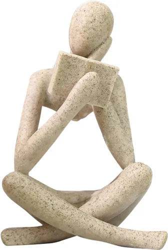 Vista 21 de Estatua de mujer de lectura, esculturas de pensador, adorno de arte abstracto, decoración de figura estética moderna, adecuada para el hogar, sala