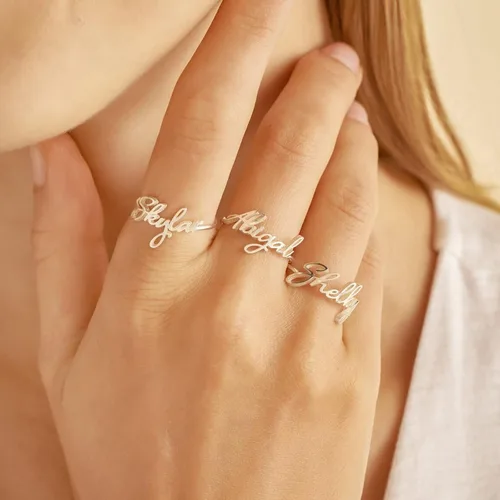 Vista 2 de LOFART Anillo de plata de ley 925 con nombre personalizado, regalo para el Día de la Madre, joyería personalizada para mujeres y niñas