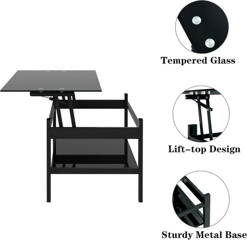 Vista 6 de Juego de 3 mesas auxiliares y mesa auxiliar de cristal, diseño clásico de 2 niveles, parte superior de vidrio templado y patas de metal sólido, uso