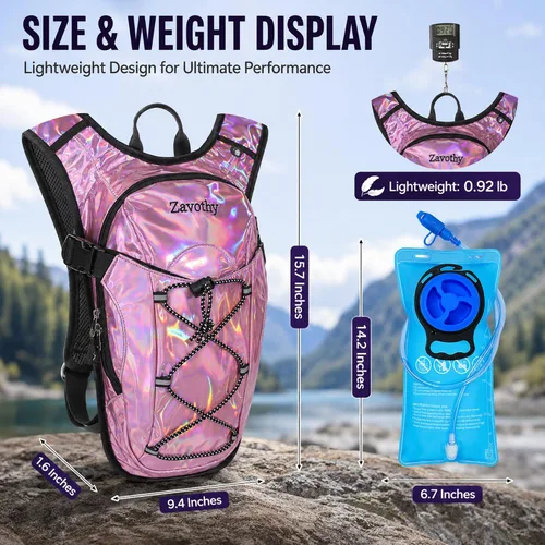 Vista 2 de Mochila de hidratación reflectante, paquete de hidratación, mochila de agua con vejiga de hidratación de 2 litros, esencial para festivales, paquete