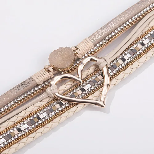 Vista 5 de FANCY SHINY Pulseras de cuero con forma de corazón, apilables, bohemias, pulseras de diamantes de imitación de resina de moda con cierre magnético