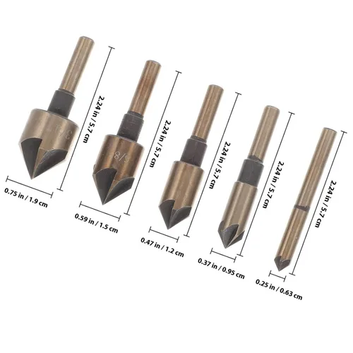 Vista 2 de Countersink Drill Bit Set with Mill Cutter Bits for Woodworking and High-Speed Steel Construction with Oxidized Gold Finish Precision Ground for