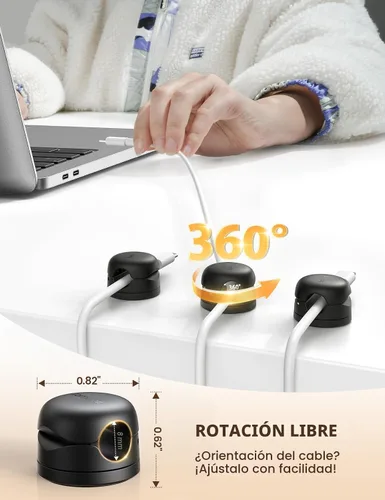 Vista 2 de Paquete de 6 Organizadores de Cables Giratorios, Clips de Cable de Resorte - Lamicall [Bloqueo de 1s] Soporte de Cables, Gestión de Cables