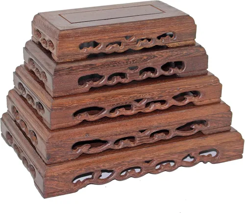 Vista 3 de GOLDY&WENDY - Pedestal rectangular para manualidades con base de madera maciza JiChi Wood Display Stand Home Decoration, Carved Art, Display Stand