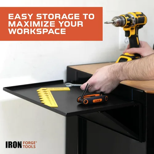 Vista 6 de Iron Forge Tools Estante lateral universal para caja de herramientas – 16 x 12 pulgadas. Accesorios para carrito de herramientas plegable Bandeja