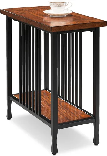 Vista 19 de Leick Home Laurent - Mesa auxiliar, madera maciza, estante inferior, estrecho, fácil de montar, para sala de estar/dormitorio, negro, 24.0 pulgadas