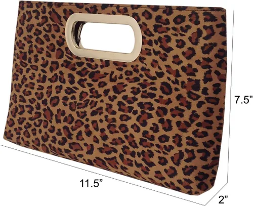Vista 2 de JNB Embrague de leopardo pequeño con asa superior de ante sintético