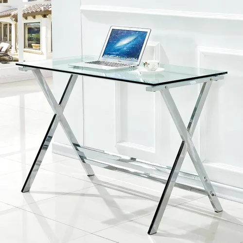 Vista 6 de Escritorio para computadora de vidrio templado, escritorio de estudio moderno para estudiantes, escritorio de computadora pequeño, escritorio