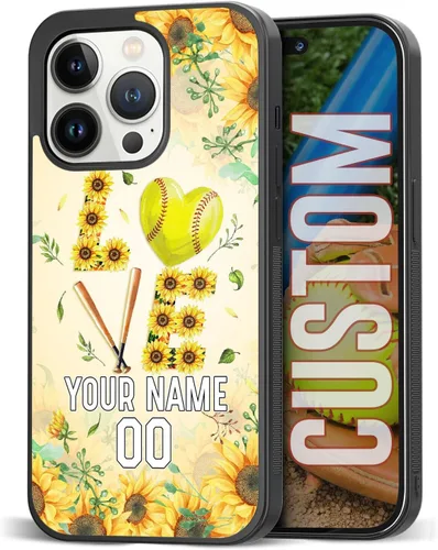 Vista 10 de Funda personalizada para teléfono con texto de Softbol en forma de corazón con girasol para iPhone 17 16 15 14 13 12 11 Pro Max Plus Mini Xs Xr 8