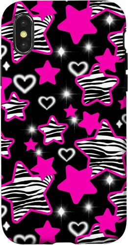 Vista 5 de Carcasa para iPhone 16 McBling Estética Zebra Print Stars Hearts Rosa Negro Y2K