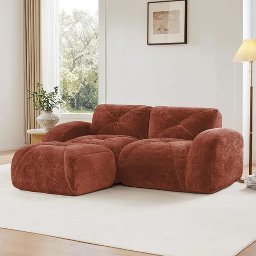 Vista 18 de Velvet Boneless Couch with Ottoman, 80 in Velvet Reversible L Sectional Sofa Overstuffed 32D Boneless Cloud Couch,No Assembly Need, for Small Spaces