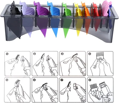 Vista 6 de Clipper Guard Holder Organizador con peines, suministros de peluquería, estuche de almacenamiento de peine guía, soporte de guardia de barbero