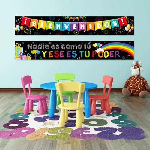 Vista 7 de Blulu Cartel de bienvenida en español, cartel inspirador en español para el primer día de escuela, cartel motivacional con 40 puntos adhesivos