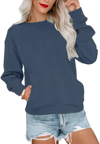 Vista 7 de Orchidays Sudaderas de cuello redondo para mujer, casuales, de manga larga, lindas, estilo túnica, sueltas, con botones A-Marrón