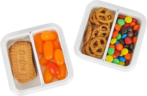 Vista 7 de carrotez Recipientes pequeños de 2 compartimentos, mini recipientes para aperitivos para mini refrigerador, pequeños recipientes divididos