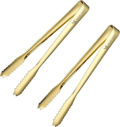 Vista 7 de MSY BIGSUNNY Pinzas de hielo de 7 pulgadas para cubo de hielo, pinzas pequeñas de acero inoxidable grueso, pinzas de metal pulido espejo