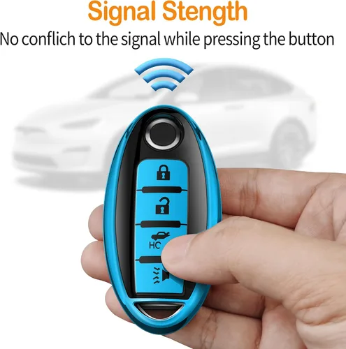 Vista 5 de Compatible con Nissan Funda para Llavero con Llavero de Cuero, Funda de Carcasa de Llave de TPU Suave Compatible con Llave Remota Inteligente