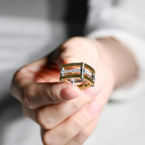 Vista 5 de WISTIC Gold Statement Rings for Women Wide Bands Diamond CZ Jewelry 14K Gold Plated Wedding Ring Thick and Stackable Durable for Love Couple