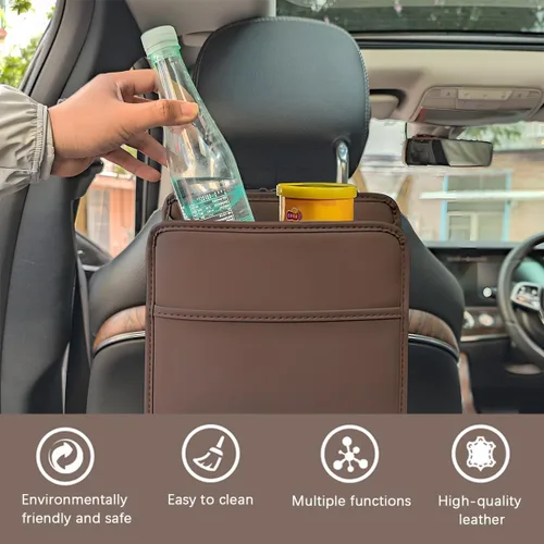 Vista 3 de Zpana Organizador de respaldo de asiento de automóvil, bolsa de almacenamiento de cuero multiusos para colgar reposacabezas del asiento trasero