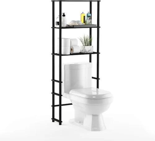 Vista 9 de Furinno Turn-N-Tube para Almacenamiento sobre el Inodoro, Organizador de Baño con 5 Estantes y Ahorro de Espacio, Espresso/Negro