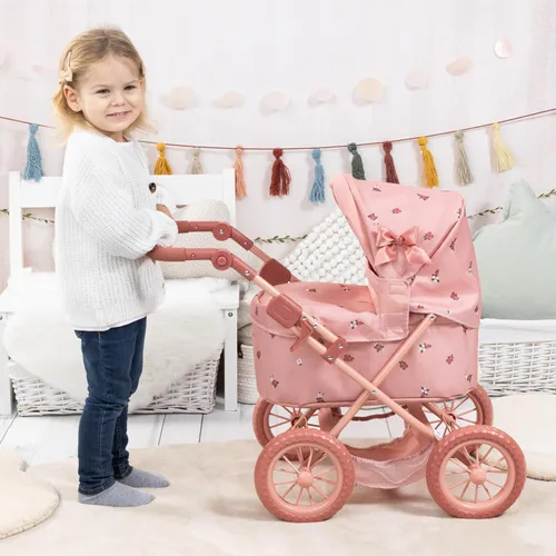Vista 2 de Bayer Diseño: Cochecito de muñeca Trendy - Rosa y flores - Play Push Cochecito, bolso, mango ajustable, plegable, accesorio para el cuidado