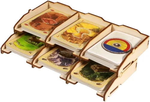 Vista 4 de The Broken Token Organizador de juegos compatible con Catan Base Game – Caja organizadora de juegos de madera con múltiples bandejas