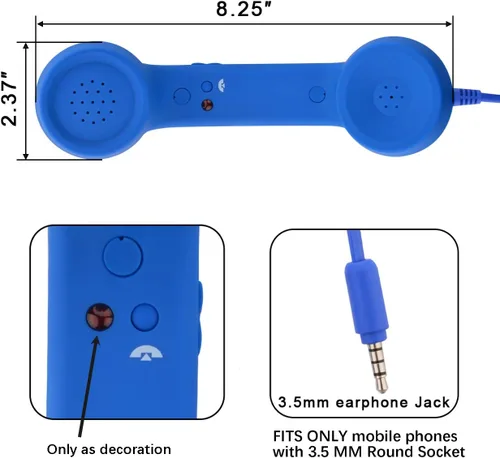 Vista 3 de CM Auricular retro vintage para teléfono celular y micrófono para teléfono inteligente, enchufe de 3.5 mm (Azul)