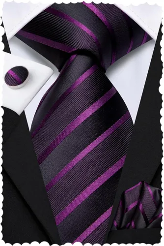 Vista 160 de Hi-Tie Corbatas de seda para hombre, diseño de cachemira a rayas, con bolsillo, gemelos cuadrados, conjunto formal de negocios