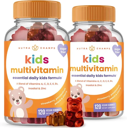 Vista 7 de NutraChamps Gomitas multivitamínicas para niños 120 vitaminas gomosas sin azúcar para niños Veganas y sin OMG Fresa, maracuyá, melocotón