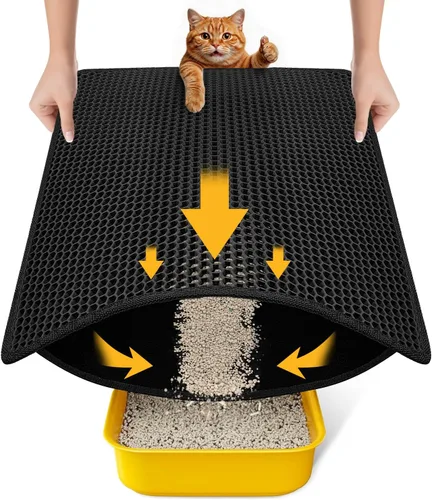 Vista 18 de Tapete de arena para gatos de tamaño compacto de 23.6"x14.6" para espacios pequeños, capa trasera mejorada impermeable a prueba de fugas Negro