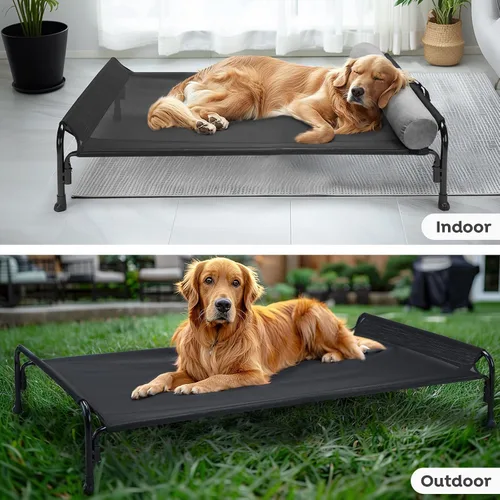 Vista 6 de Veehoo Cama Elevada Grande para Perros, Cama Colgante para Perros al Aire Libre con Cojín de Cabezal Removible de Un Lado, Malla Teslin Transpirable