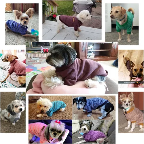 Vista 3 de Suéter de punto clásico para perros y mascotas, cálido para invierno, abrigo para mascotas, suéter suave para perros pequeños (XS, marrón)