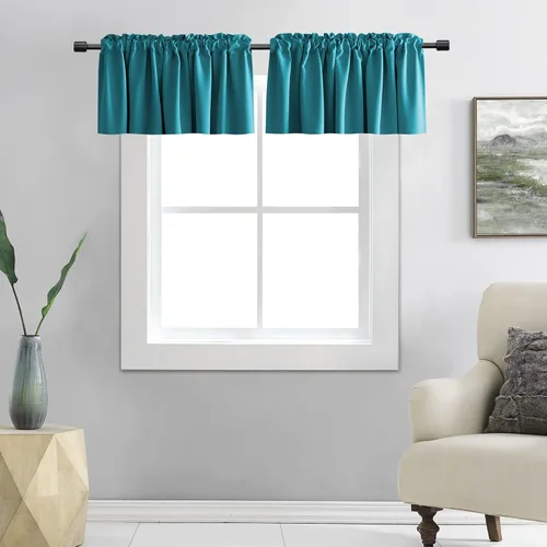 Vista 20 de DONREN Cenefas opacas de ventana de 12 pulgadas de largo para loft, cenefas de cocina aguamarina con bolsillo para barra