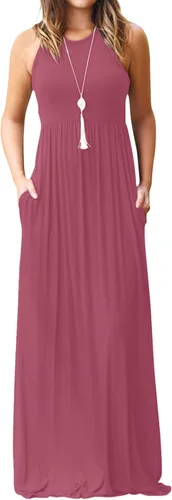 Vista 18 de DEARCASE Vestido largo de verano sin mangas para mujer, con bolsillos E10-floral Negro Azul