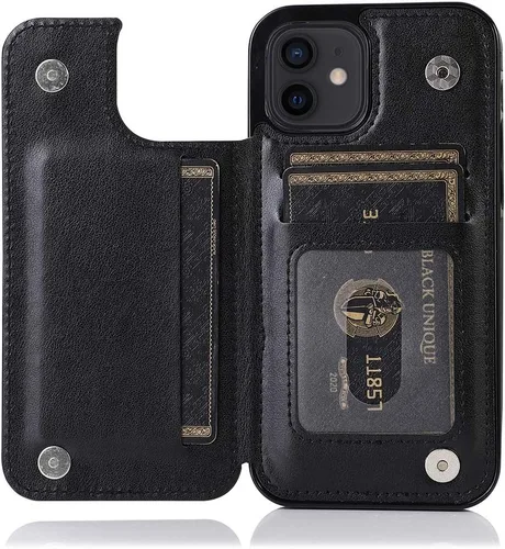 Vista 5 de Asuwish Funda compatible con iPhone 12 Pro iPhone12 6.1, protector de pantalla de vidrio templado, tarjetero y cartera, funda de cuero para iPhone