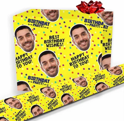 Vista 14 de Papel de regalo personalizado, divertido papel de regalo para cara, foto, nombre, Día del Padre, rollo de regalo para papá, hombres, mujeres, niños
