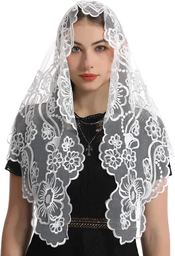 Vista 3 de Bozidol Cubierta triangular para cabeza de iglesia - Velo bordado Madonna Camellia Capilla Veil para mujer