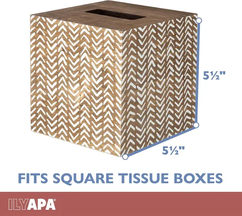 Vista 2 de Ilyapa Cubierta de madera para caja de pañuelos, diseño de espiga de madera de granero - Moderno soporte de papel impreso de madera