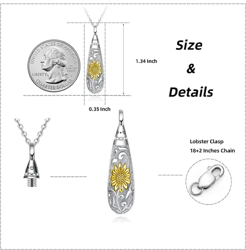 Vista 99 de Collar con colgante de urna de cenizas de cremación y árbol de la vida para mujer, plata de ley US1