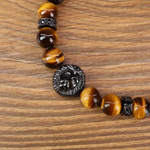 Vista 4 de COAI Pulsera de león con cuentas de piedra para hombres y mujeres, Piedra