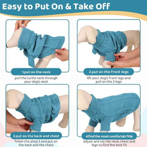Vista 119 de Queenmore - Suéter de punto trenzado con cuello alto para perros pequeños, para climas fríos, para chihuahua, bulldog, teckel, carlino y yorkie, XS